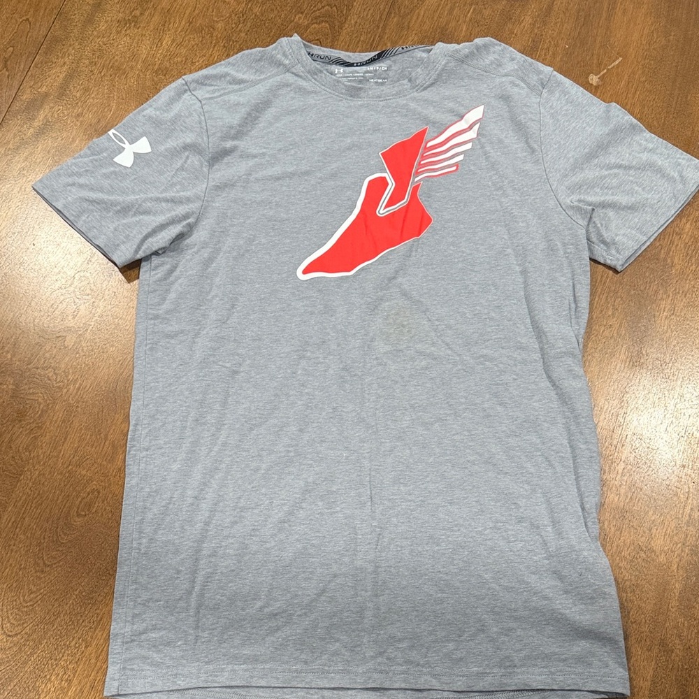 Under Armour Heather Gray Tee with Red Logo